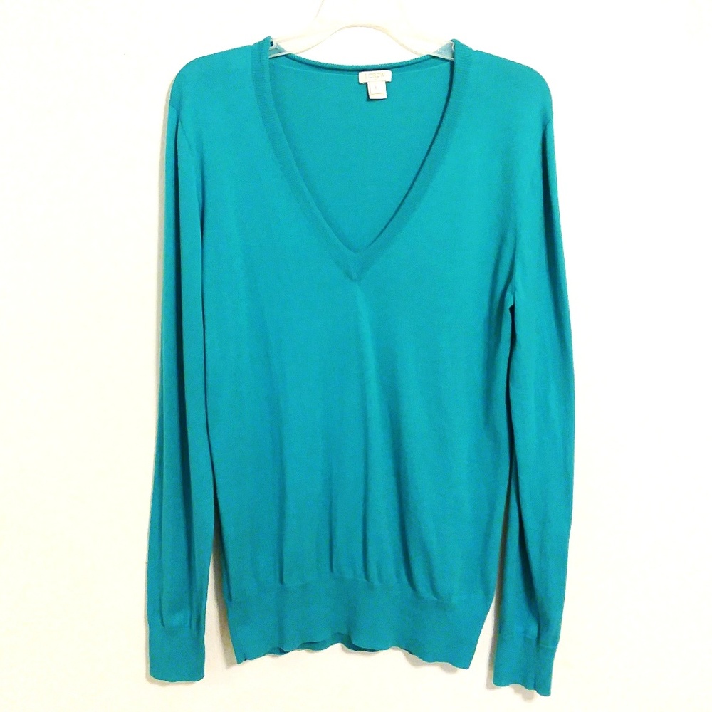 {J.Crew} Long Sleeve Turquoise V-Neck Sweater